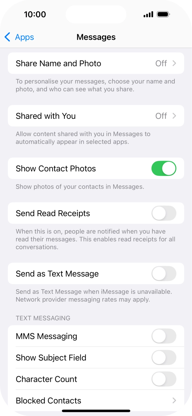 Press the indicator next to 'Send as Text Message' to turn the function on or off.