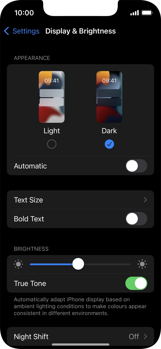 Press the indicator next to 'Automatic' to turn the function on or off. Press the indicator next to 'Automatic' to turn the function on or off.