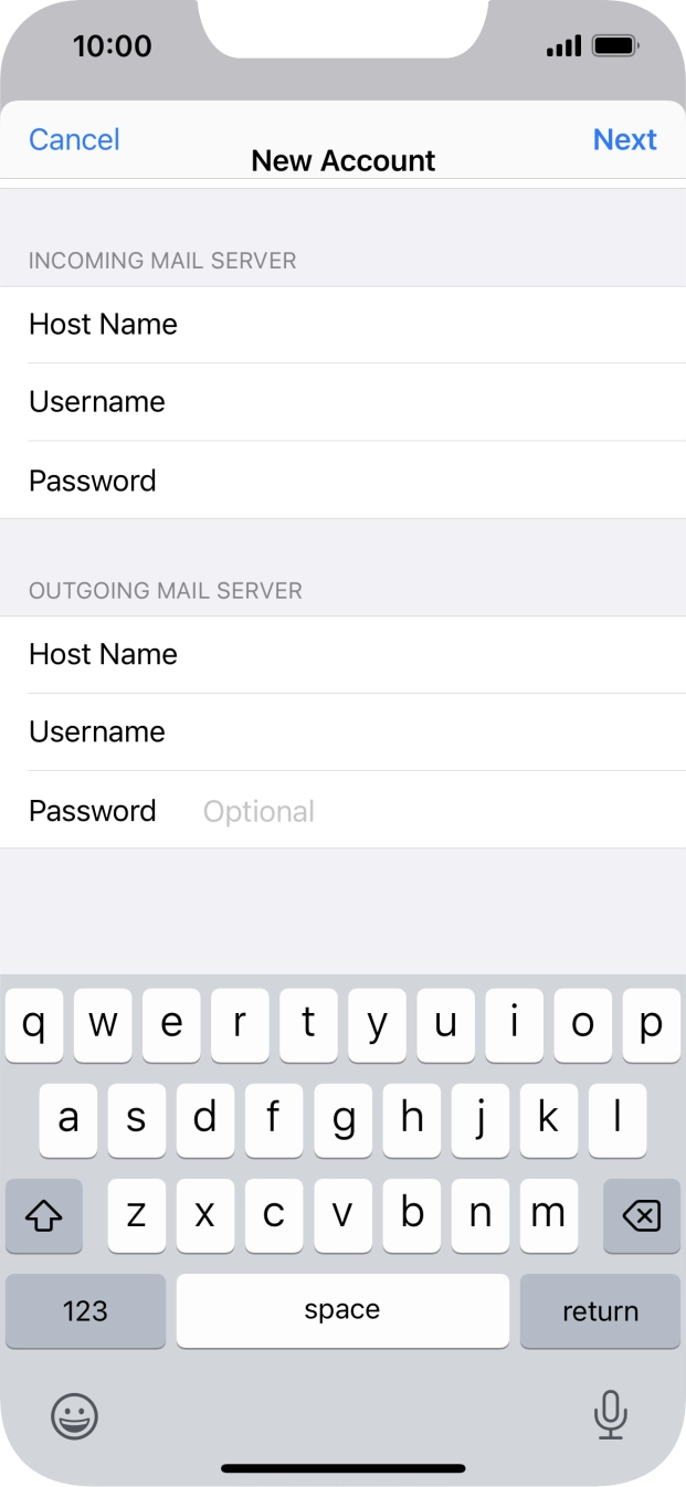 Press Password and key in the password for your email account. Press Password and key in the password for your email account.