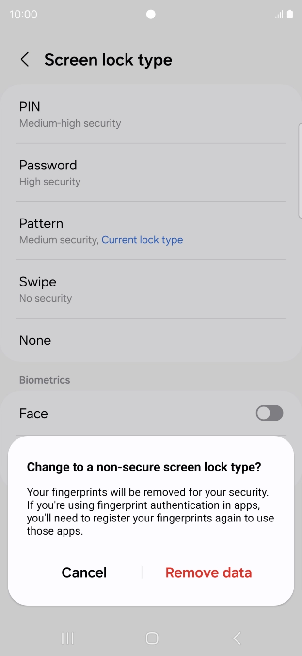 Press Remove data. Press Remove data.