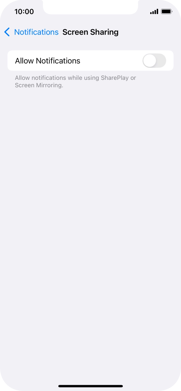 Press the indicator next to 'Allow Notifications' to turn the function on or off. Press the indicator next to 'Allow Notifications' to turn the function on or off.