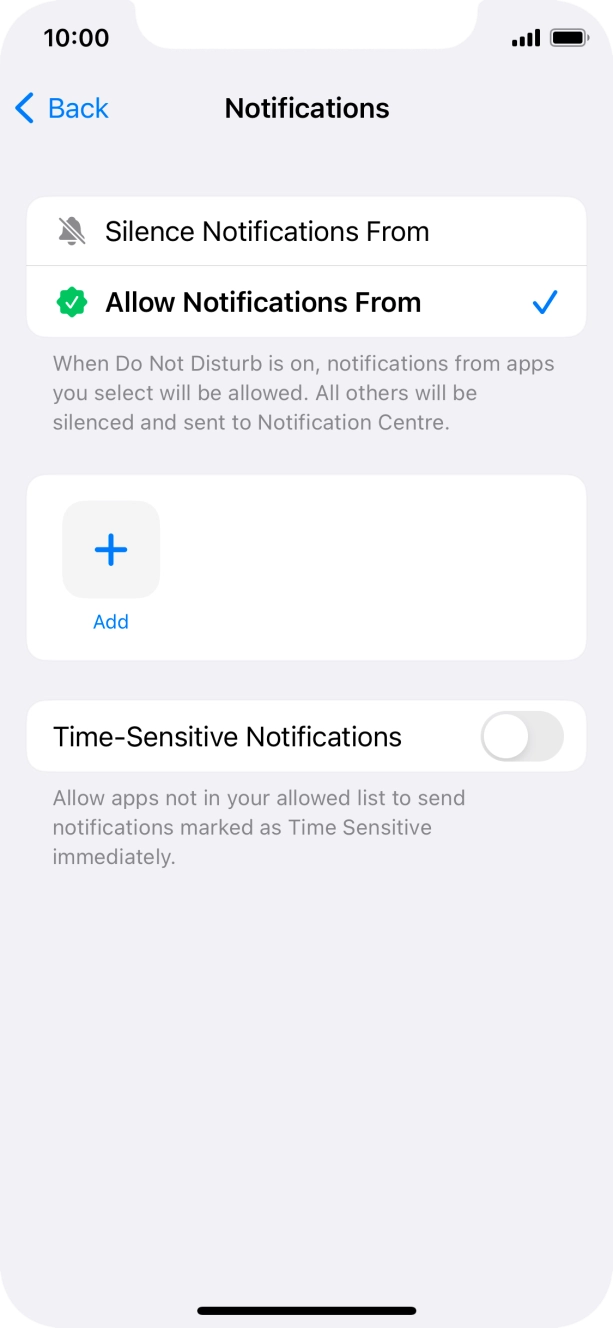 Press the indicator next to 'Time-Sensitive Notifications' to turn display of timed notifications on or off when Do Not Disturb is turned on. Press the indicator next to 'Time-Sensitive Notifications' to turn display of timed notifications on or off when Do Not Disturb is turned on.