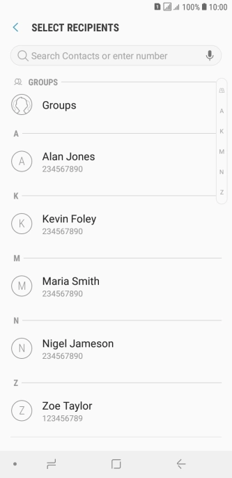 Press the search field and key in the first letters of the recipient's name. Press the search field and key in the first letters of the recipient's name.