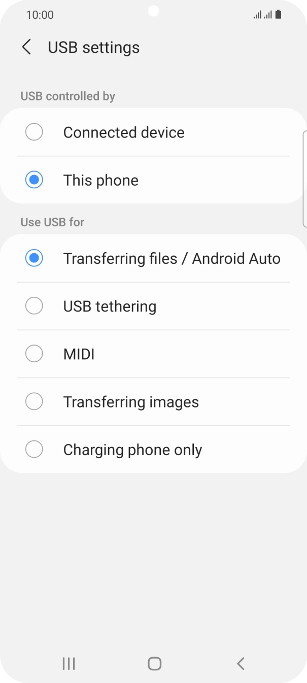Press Transferring files / Android Auto. Press Transferring files / Android Auto.