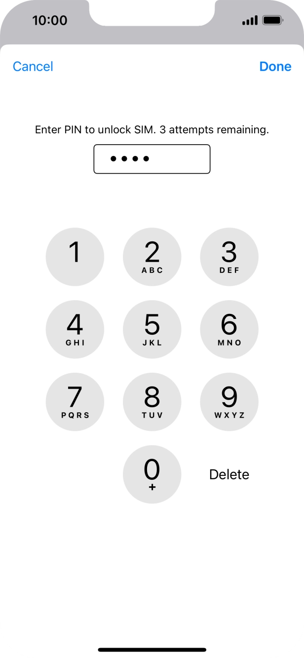 Key in your SIM PIN and press Done. The default SIM PIN is 0000.