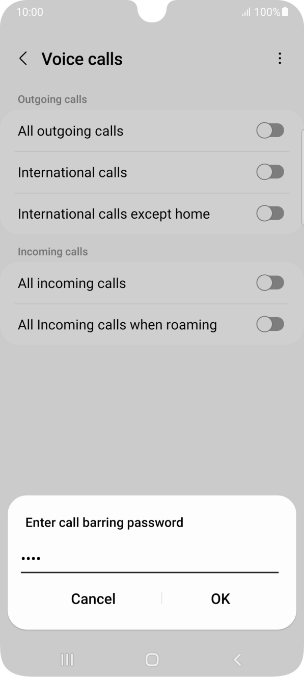 Key in your barring password and press OK.