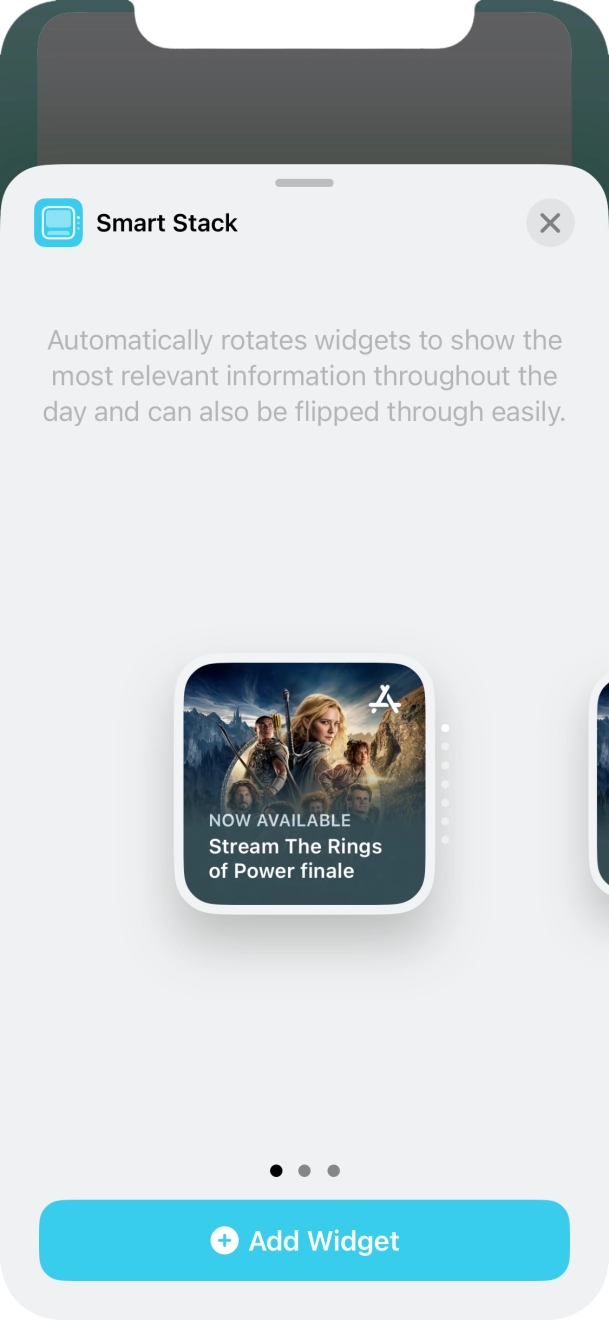 Slide your finger right or left on the screen to select the required widget size.