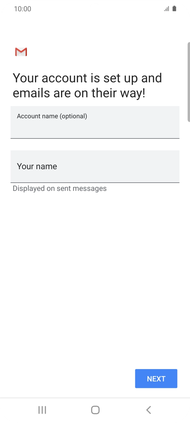 Press the field below 'Account name (optional)' and key in the required name. Press the field below 'Account name (optional)' and key in the required name.