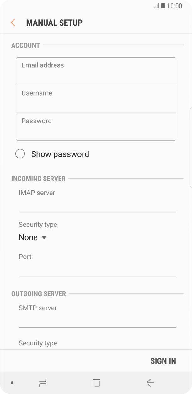 Press the field below 'Username' and key in the username for your email account. Press the field below 'Username' and key in the username for your email account.