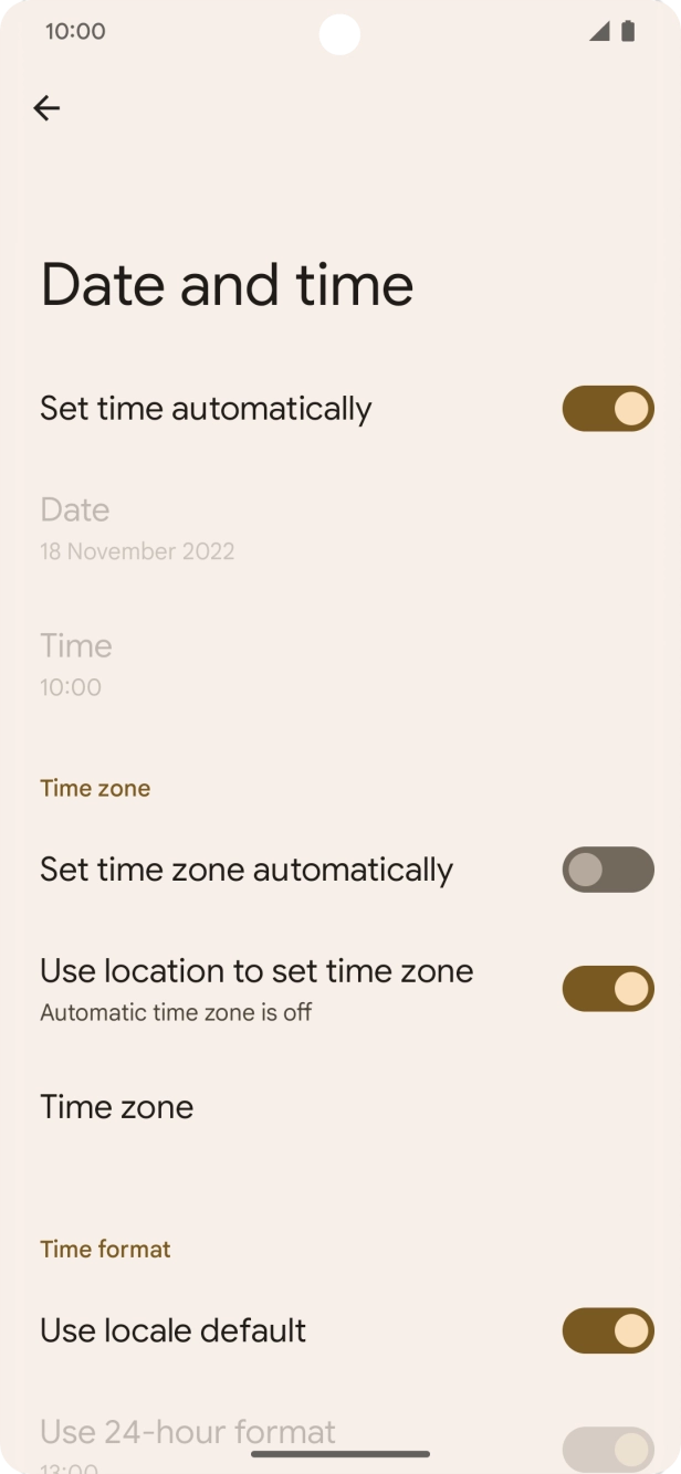Press the indicator next to 'Set time zone automatically' to turn on the function.
