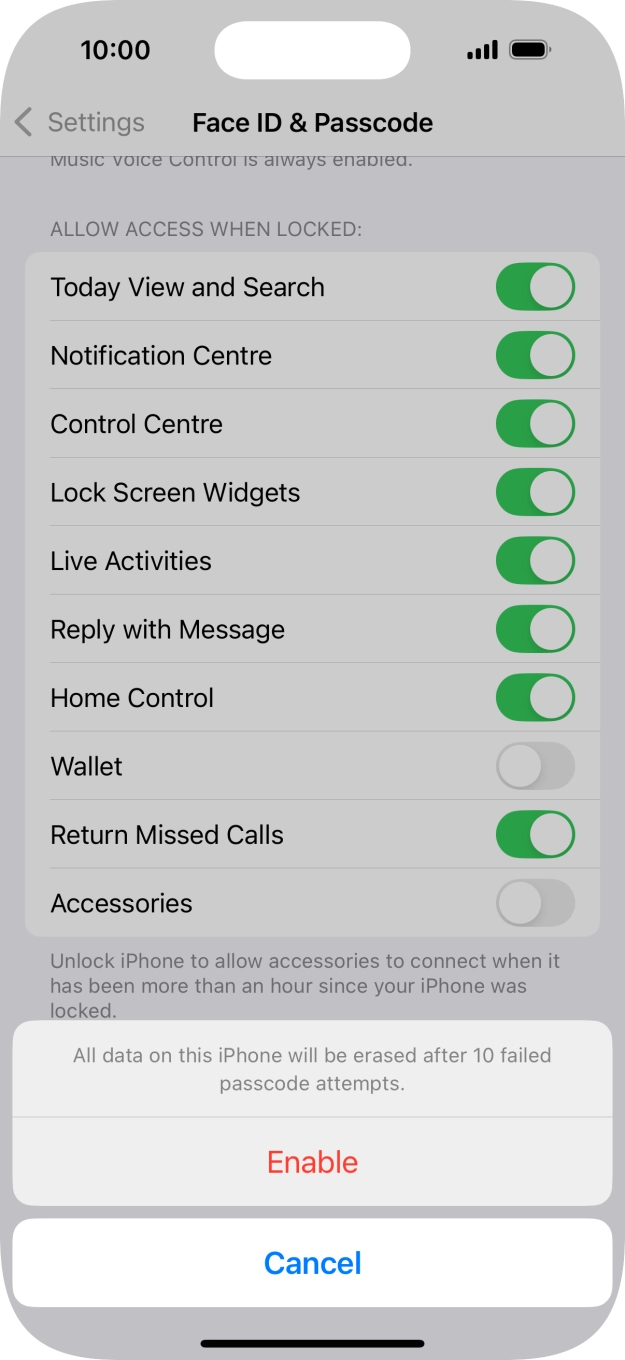 If you turn on the function, press Enable. If you turn on the function, press Enable.