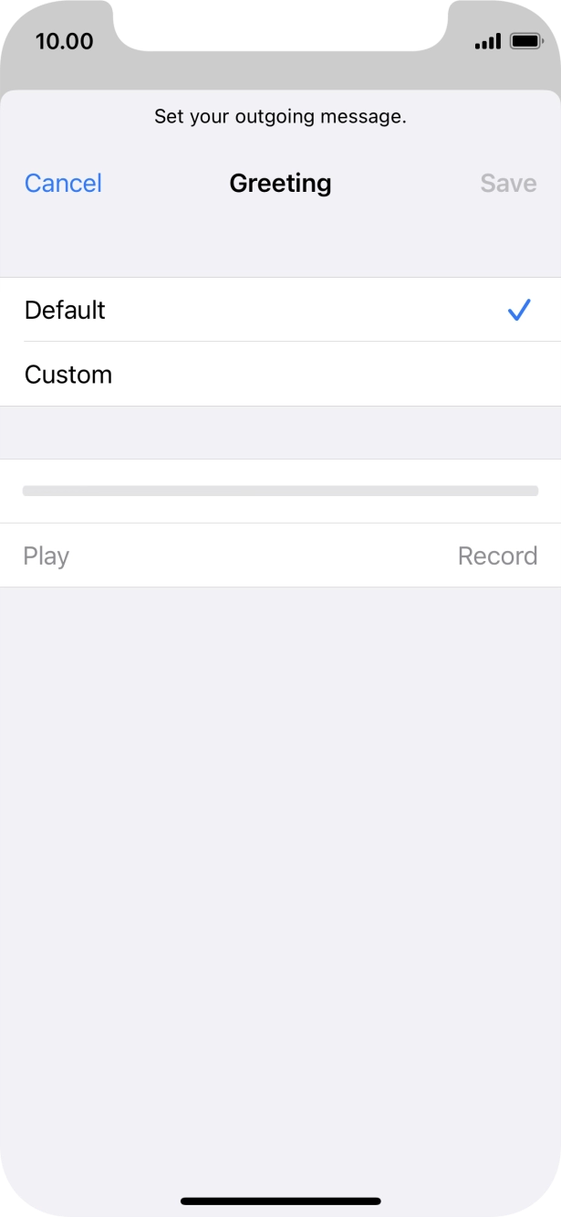 Press Default to select the default greeting. Press Default to select the default greeting.