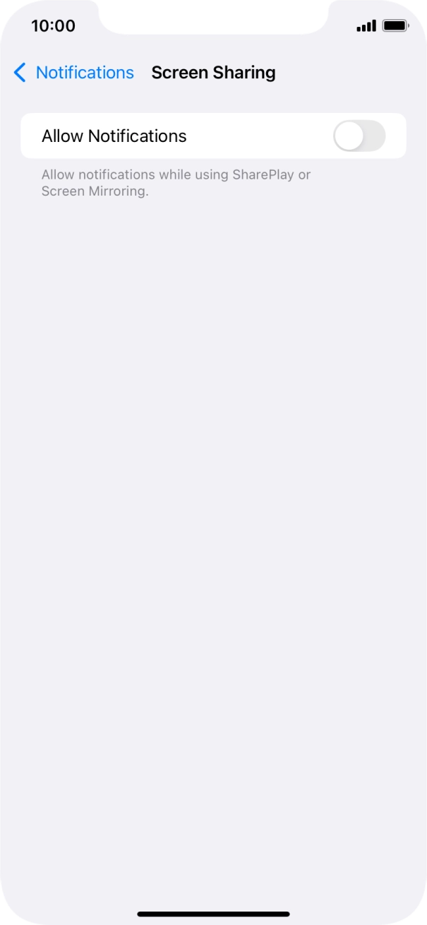 Press the indicator next to 'Allow Notifications' to turn the function on or off. Press the indicator next to 'Allow Notifications' to turn the function on or off.