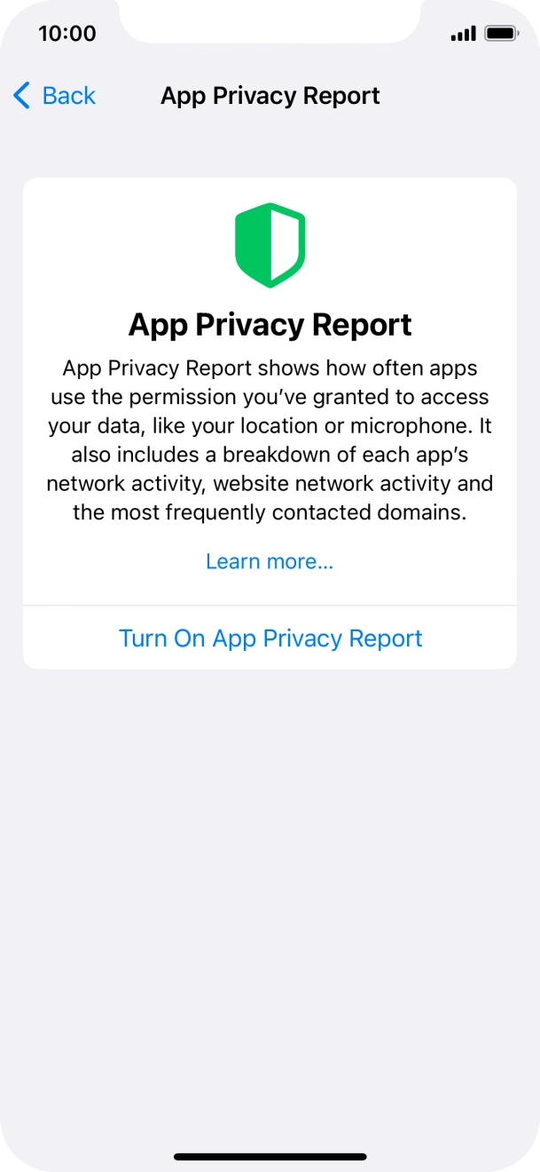 Press Turn On App Privacy Report to turn on the function.