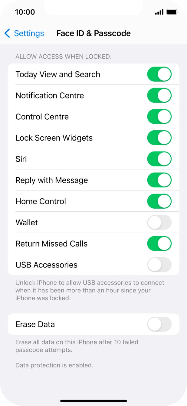 Press the indicator next to 'Erase Data' to turn the function on or off. Press the indicator next to 'Erase Data' to turn the function on or off.