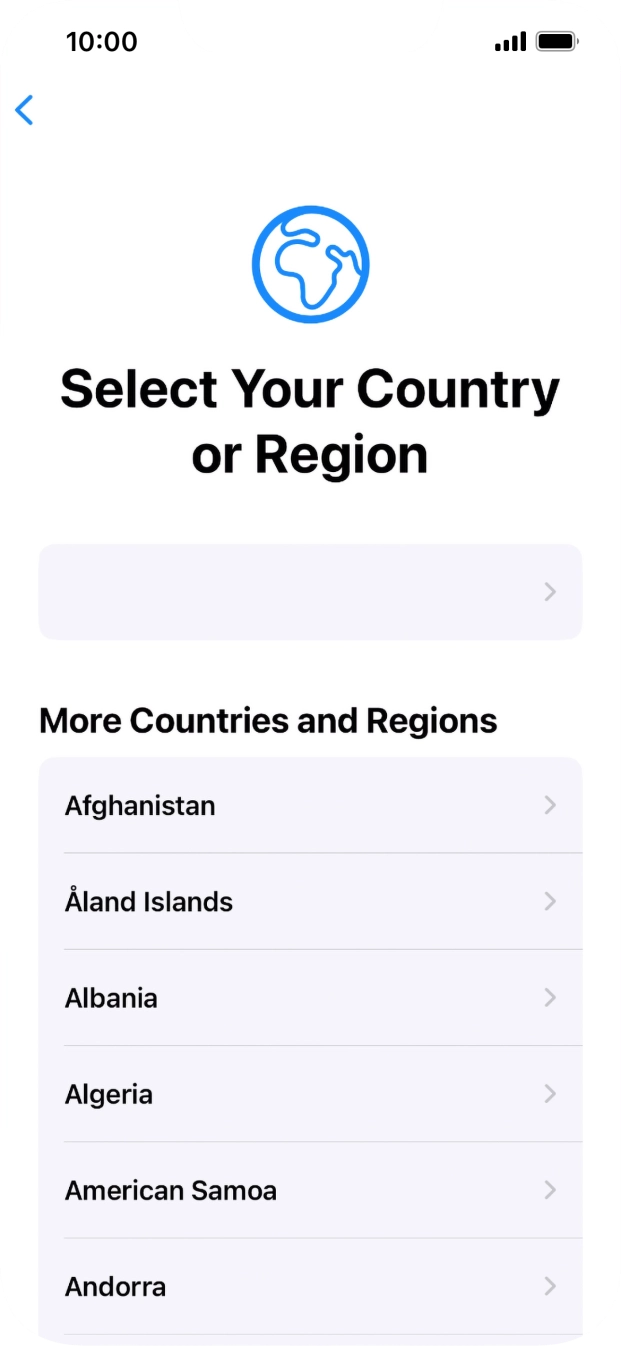 Press the required country or area. Press the required country or area.