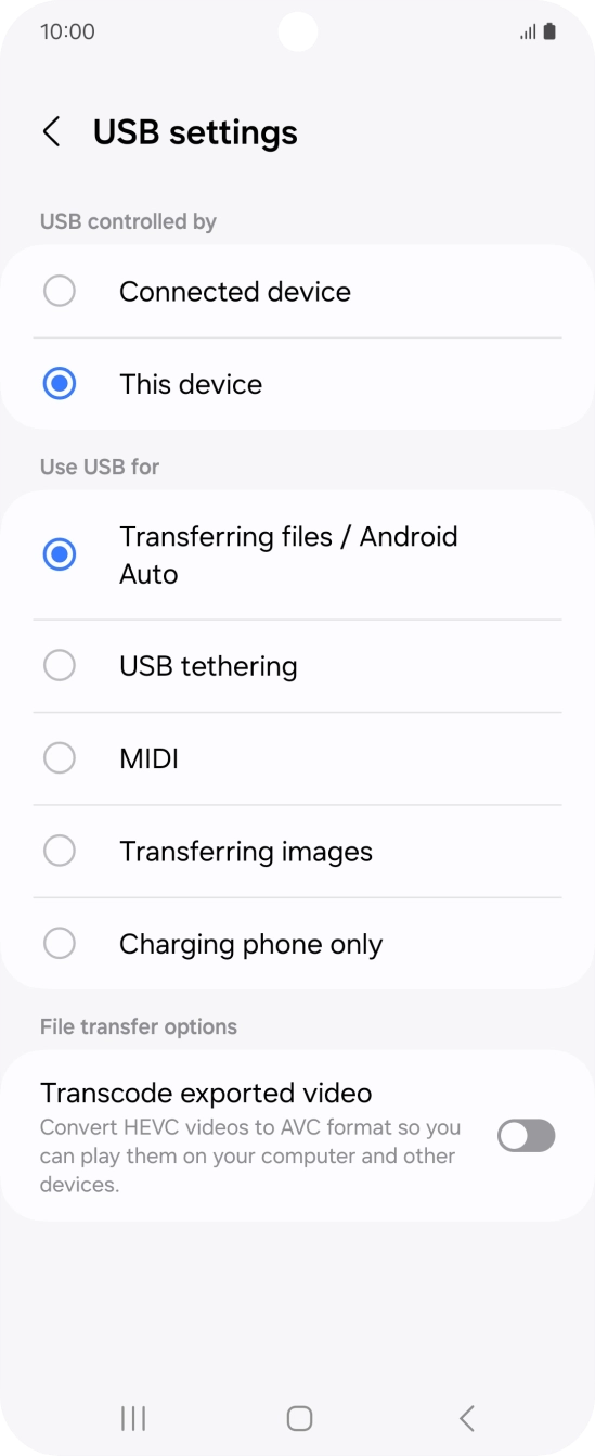 Press Transferring files / Android Auto. Press Transferring files / Android Auto.