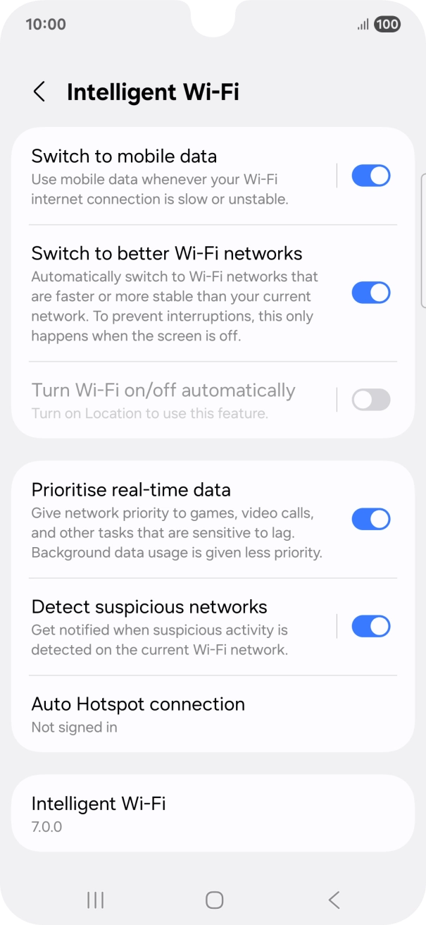 Press the indicator next to 'Switch to mobile data' to turn the function on or off. Press the indicator next to 'Switch to mobile data' to turn the function on or off.