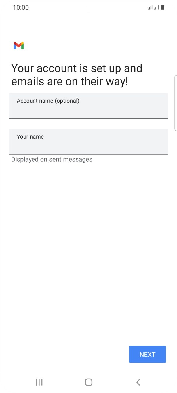 Press the field below 'Account name (optional)' and key in the required name. Press the field below 'Account name (optional)' and key in the required name.