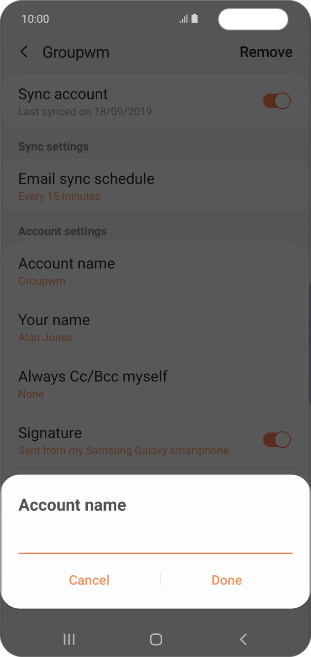 Key in the required name for the email account and press Done. Key in the required name for the email account and press Done.