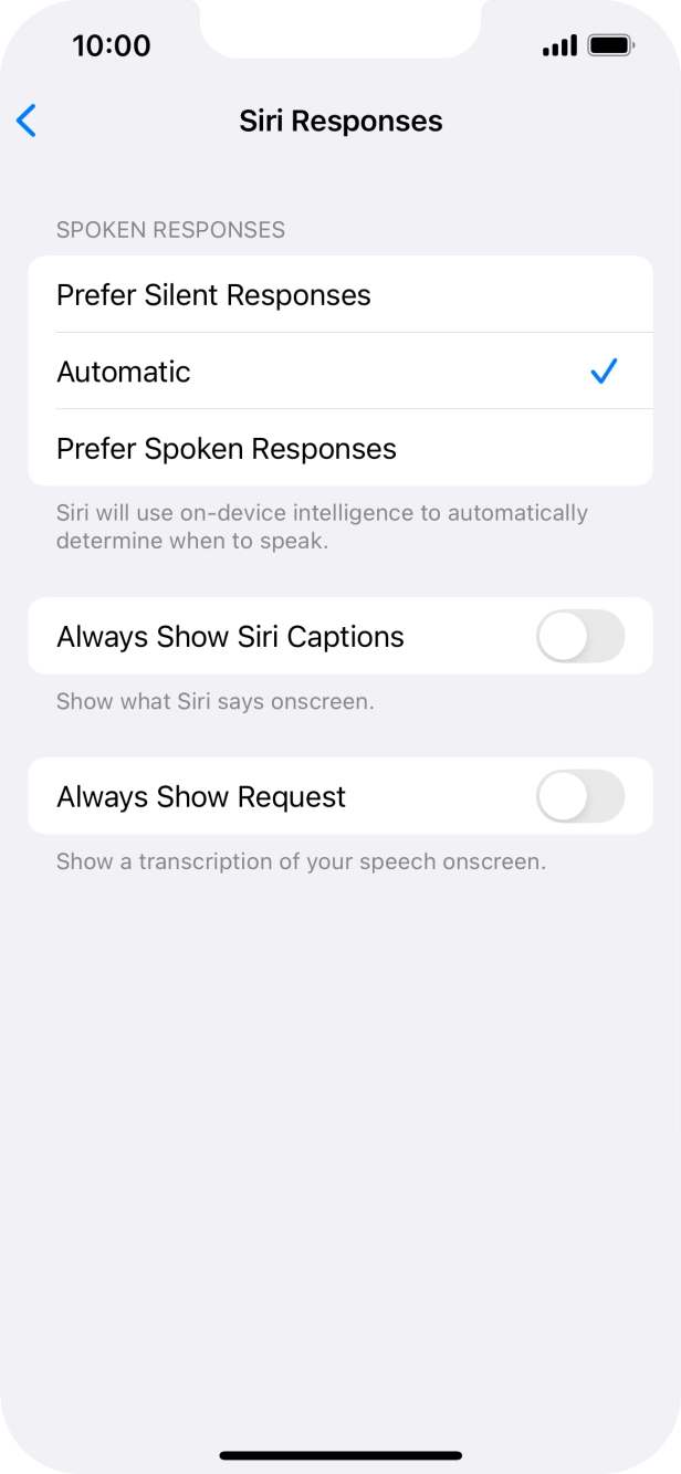 Press the required setting.