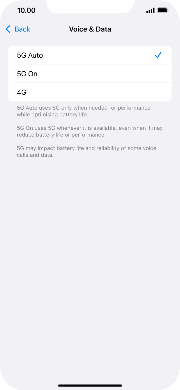 To turn on automatic switch between 5G and 4G, press 5G Auto.