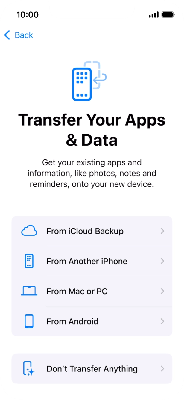 You can transfer content from an Android phone when your phone is activated for the first time and after a factory reset. When this screen is displayed, your phone is ready to transfer content from an Android phone.