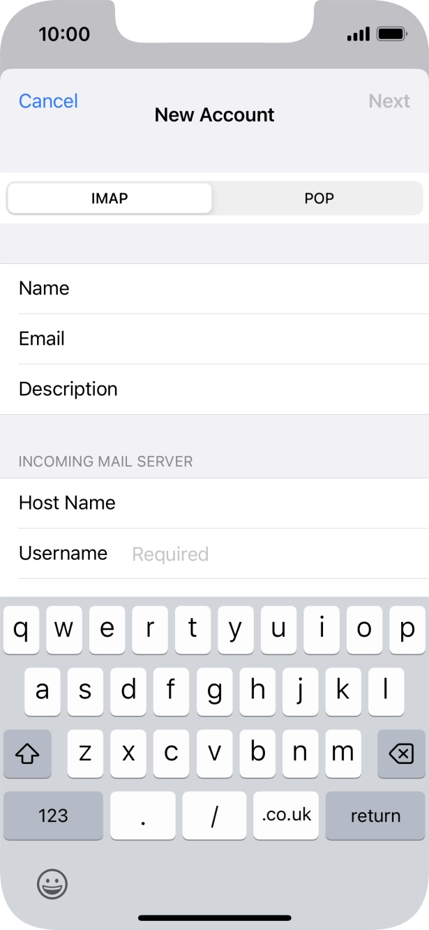 Press Username and key in the username for your email account. Press Username and key in the username for your email account.