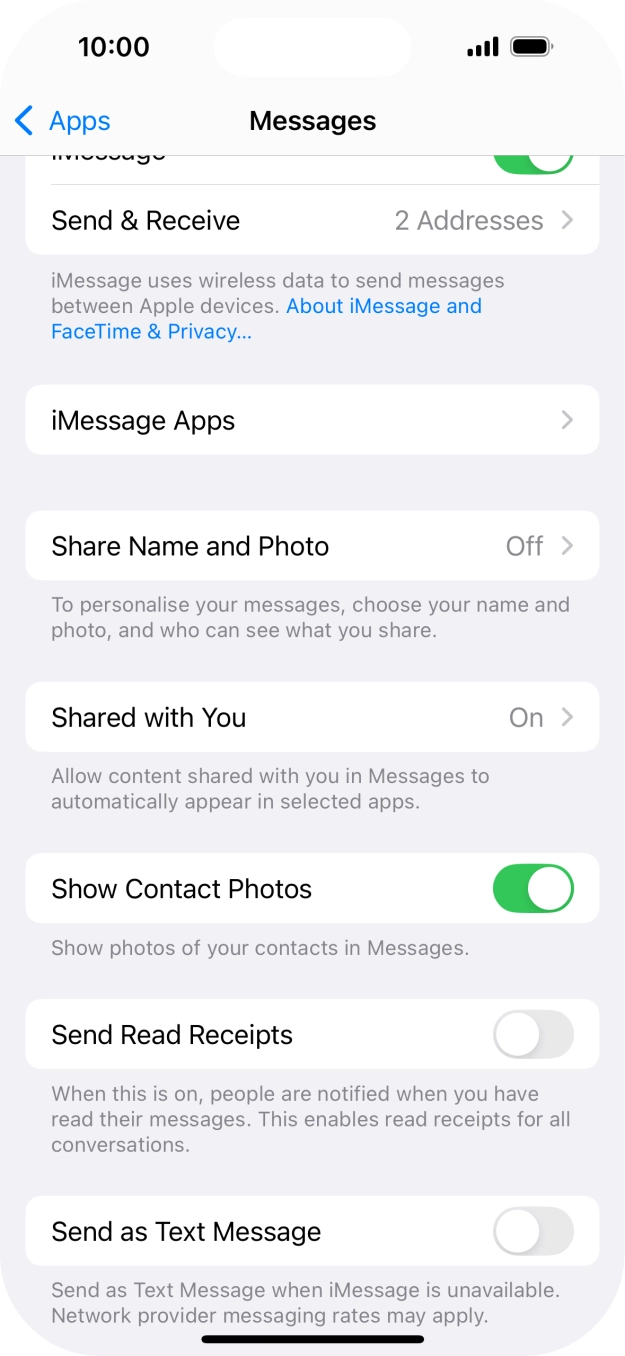 Press the indicator next to 'Send as Text Message' to turn the function on or off.