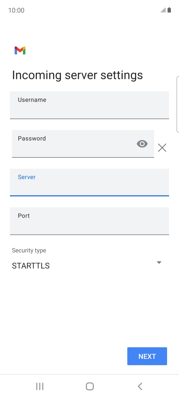 Press the field below 'Port' and key in 143. Press the field below 'Port' and key in 143.