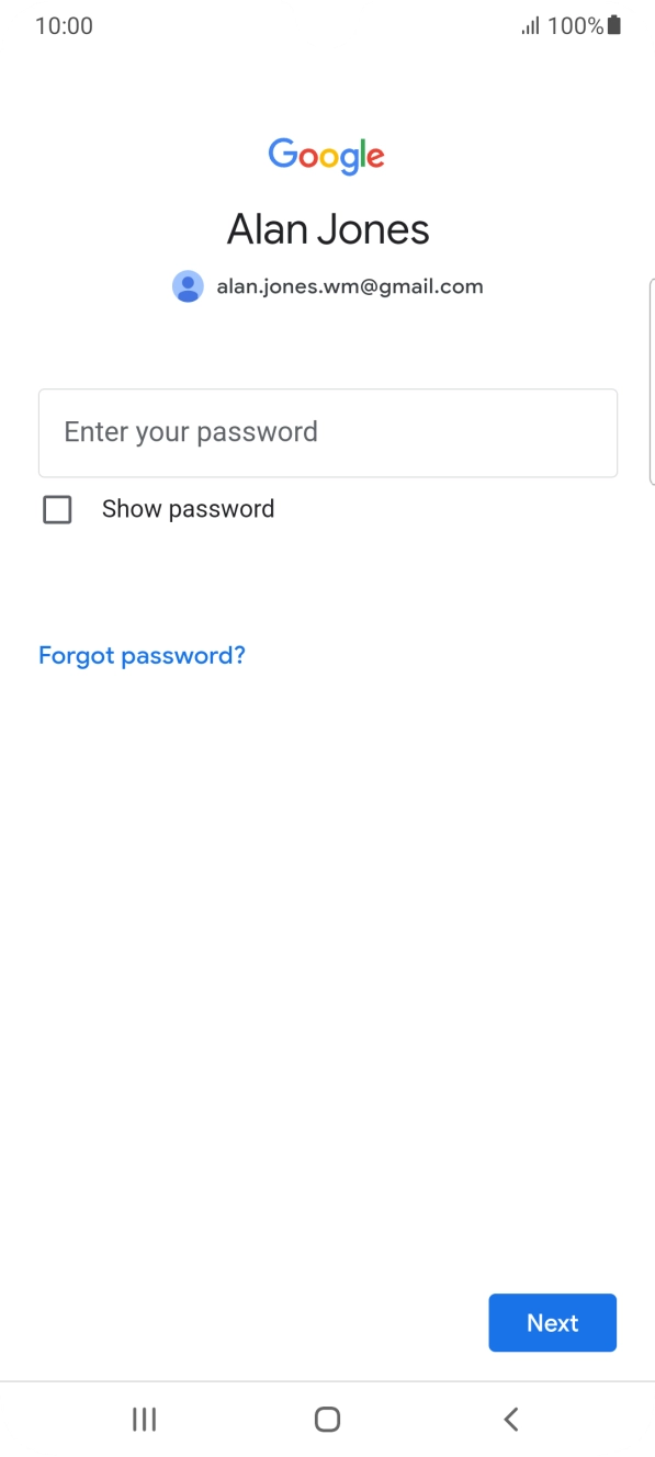 Press Enter your password and key in the password for your Google account.