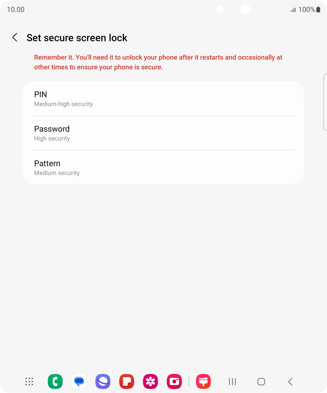 Press the required phone lock code and follow the instructions on the screen to create an additional phone lock code.