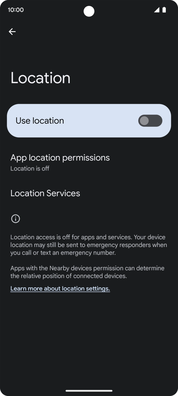 Press the indicator next to 'Use location' to turn the function on or off.