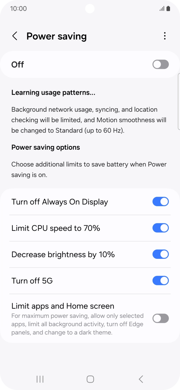 Press the indicators next to the required settings.