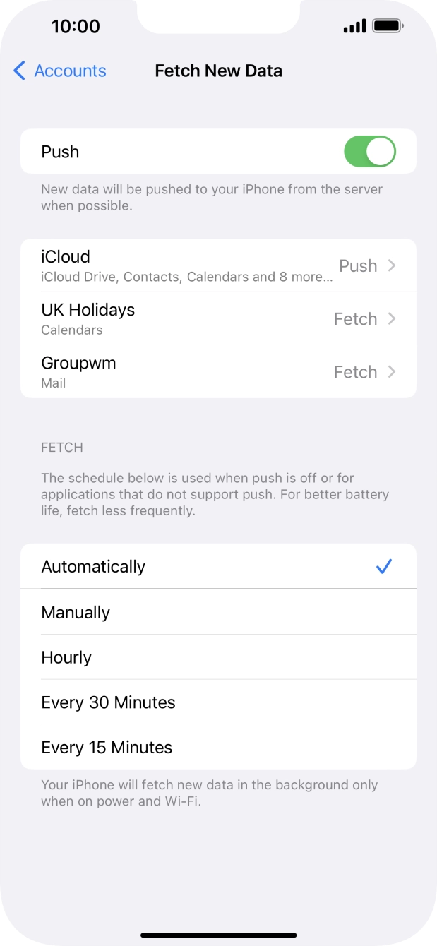 Press the indicator next to 'Push' to turn the function on or off. Press the indicator next to 'Push' to turn the function on or off.
