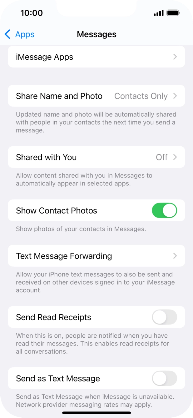 Press the indicator next to 'Send as Text Message' to turn the function on or off.