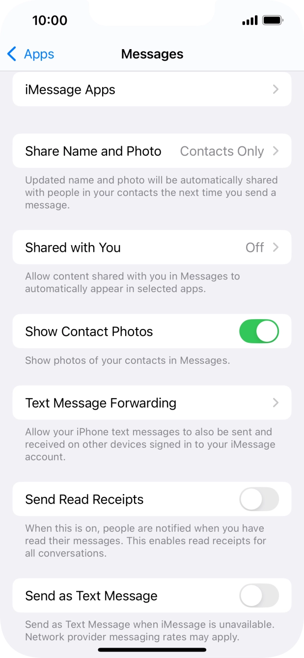 Press the indicator next to 'Send as Text Message' to turn the function on or off.