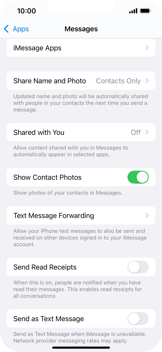 Press the indicator next to 'Send as Text Message' to turn the function on or off.