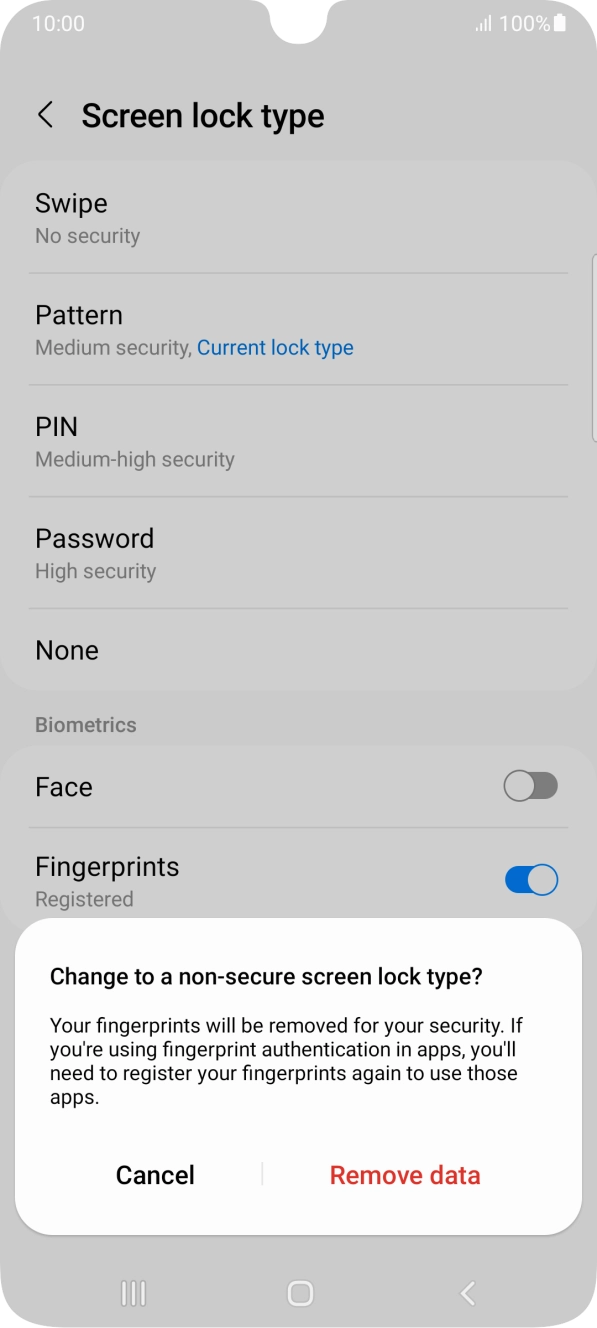Press Remove data. Press Remove data.