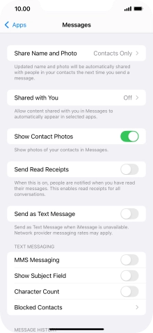 Press the indicator next to 'Send as Text Message' to turn the function on or off.