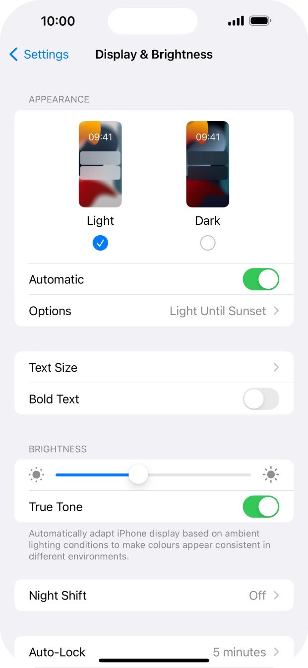 If you turn on the function, press Options and follow the instructions on the screen to select the required period of time for Dark Mode. If you turn on the function, press Options and follow the instructions on the screen to select the required period of time for Dark Mode.