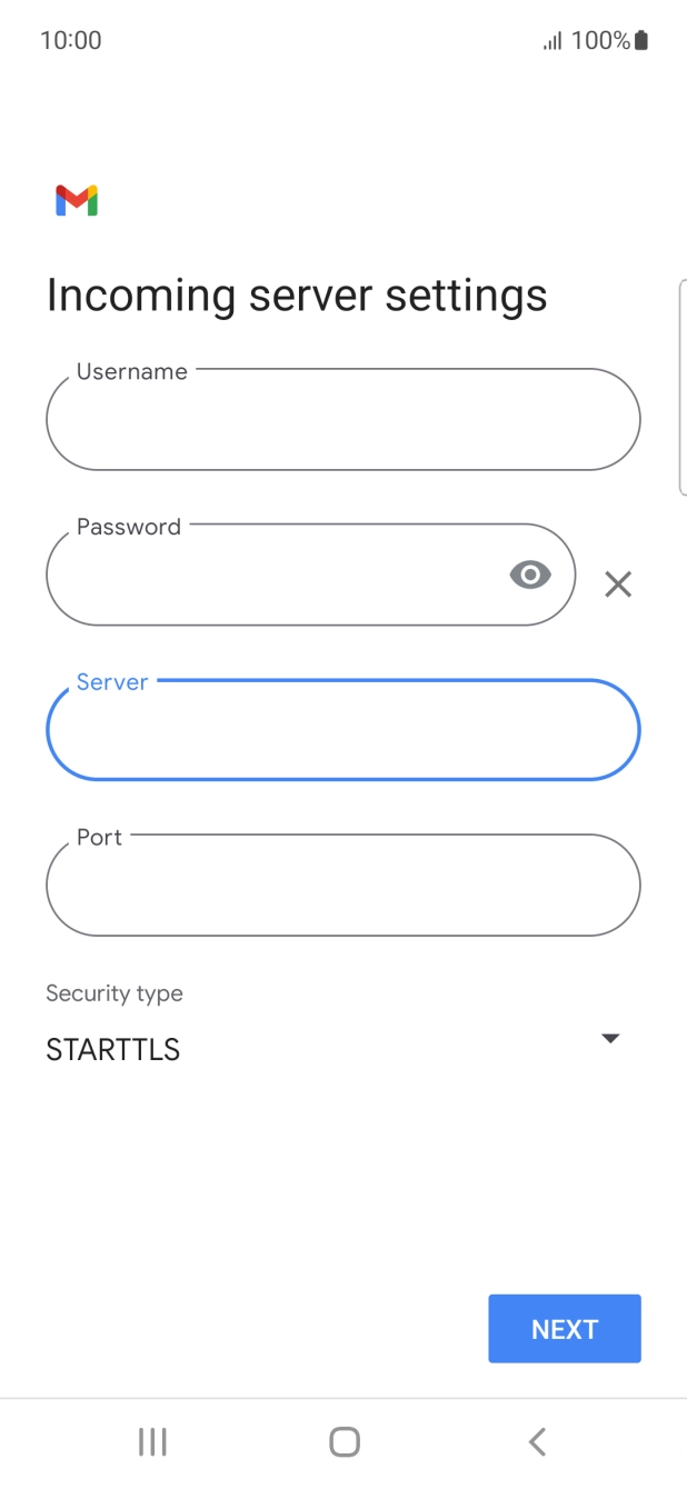 Press the field below 'Port' and key in 143. Press the field below 'Port' and key in 143.