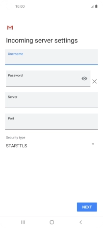 Press the field below 'Server' and key in the name of your email provider's incoming server.