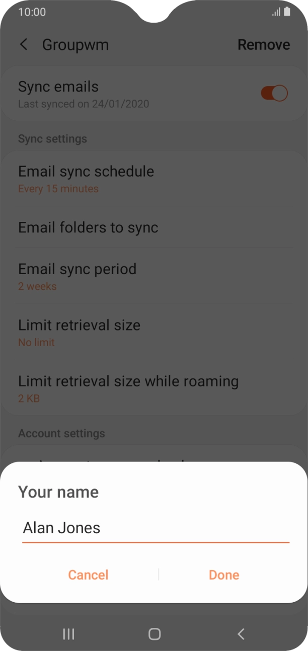 Key in the required sender name and press Done. Key in the required sender name and press Done.