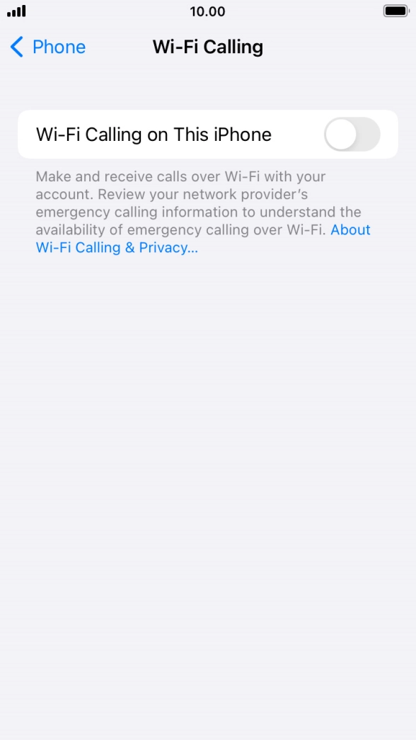 Press the indicator next to 'Wi-Fi Calling on This iPhone' to turn the function on or off. Press the indicator next to 'Wi-Fi Calling on This iPhone' to turn the function on or off.