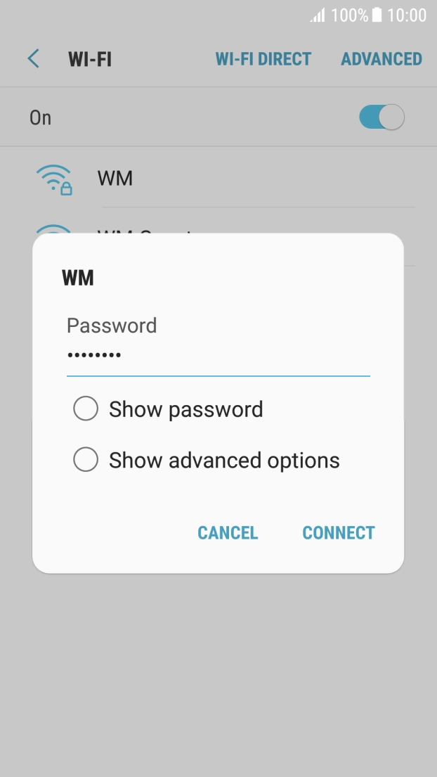 Key in the password for the WiFi network and press CONNECT.