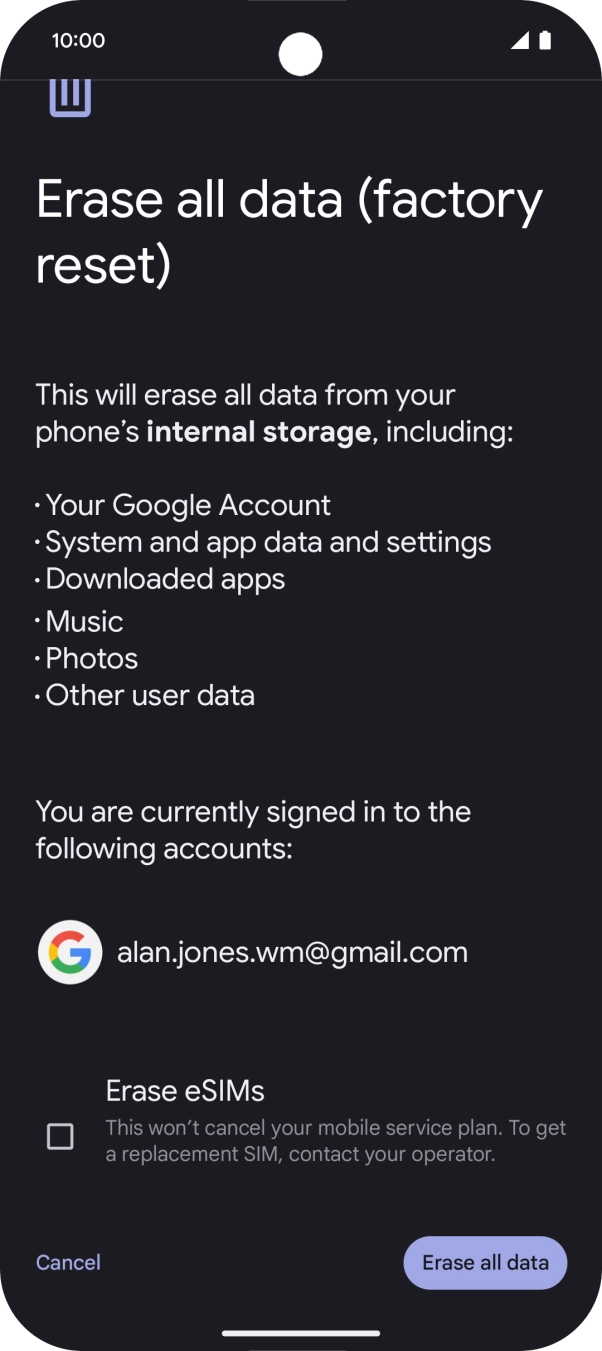 Press Erase all data.