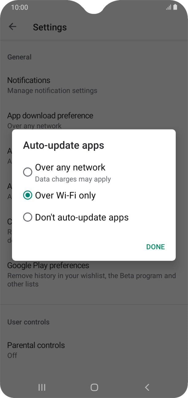 To turn on automatic update of apps using mobile network, press Over any network.
