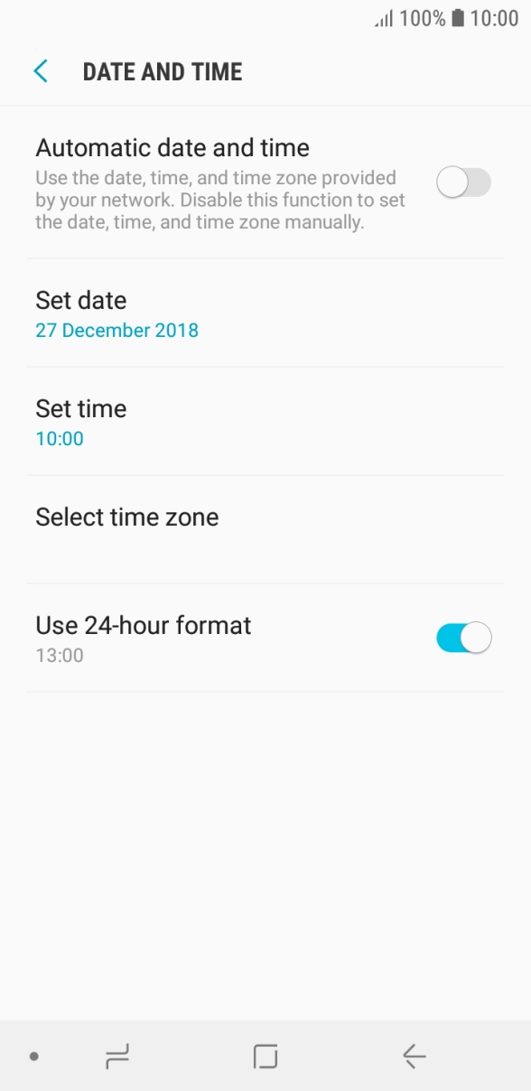 Press the indicator next to 'Automatic date and time' to turn on the function.