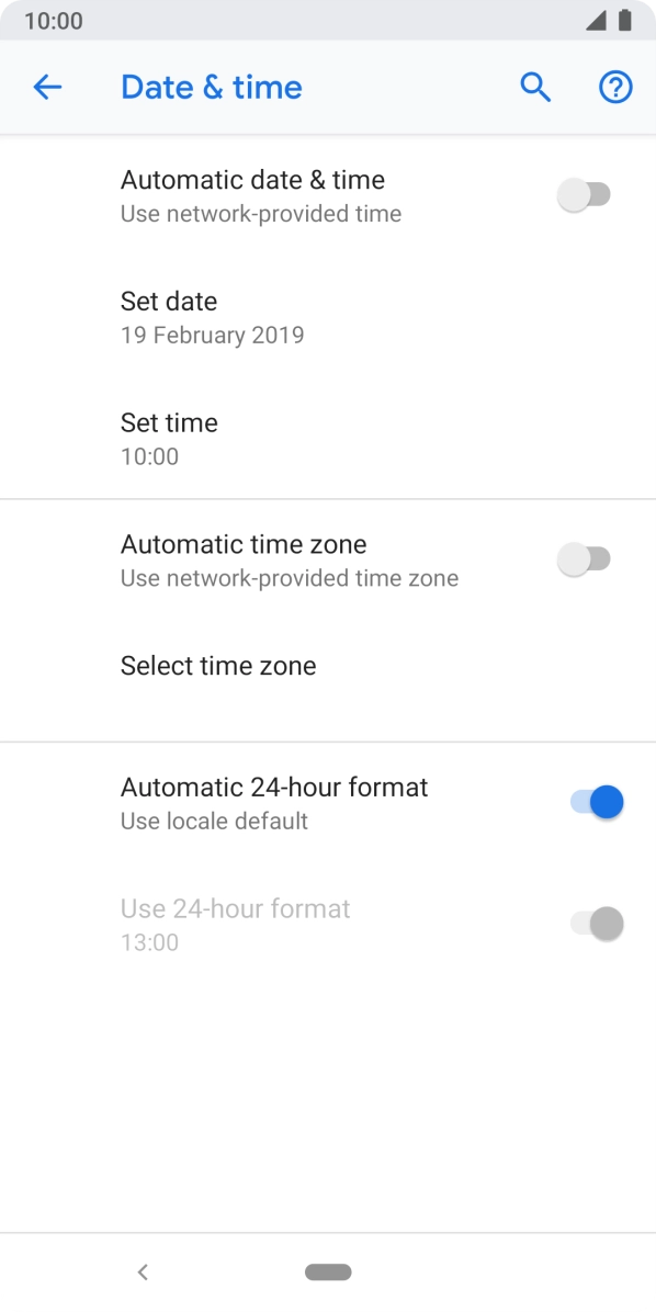 Press the indicator next to 'Automatic date & time' to turn on the function.